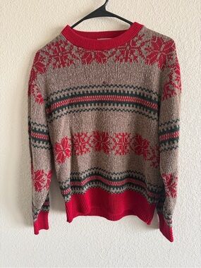 Vintage Reverse Red & Brown Fair Isle Crewneck Sweater